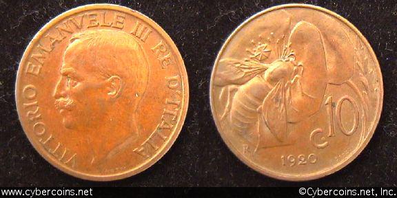 Italy, 1920,  10 centesimi, AU, KM60