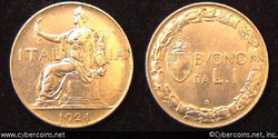 Italy, 1924,  1 lira, AU, KM62