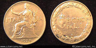 Italy, 1928,  1 lira, XF-, KM62  - better date - nickel