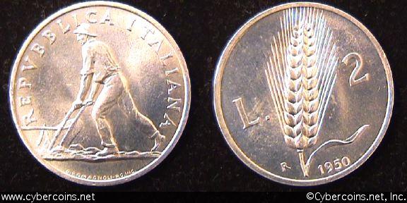 Italy, 1950, 2 lira,  BU, KM88
