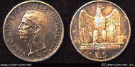 Italy, 1927,  5 Lira, AU, KM67.2