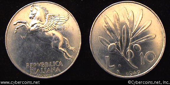 Italy, 1949, 10 lire, UNC, KM90