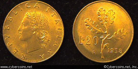 Italy, 1958, 20 lire,  UNC, KM97.1