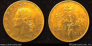 Italy, 1958,  20 lire, AU, KM97.1