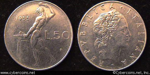 Italy, 1955, 50 lira,  AU, KM95