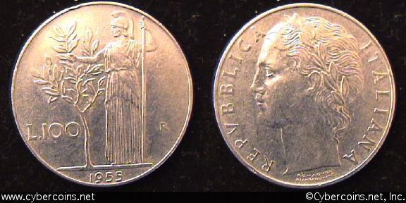Italy, 1955, 100 lira, AU, KM96