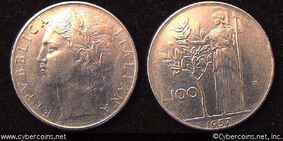 Italy, 1957,  100 lire, XF, KM96