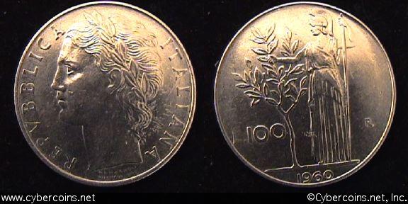 Italy, 1960,  100 lire, XF, KM96