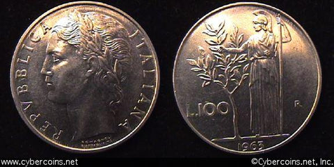 Italy, 1963, 100 lira,  AU, KM96