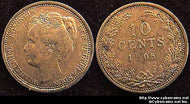 Netherlands, 1905, 10 cents, AU, KM136. Dull