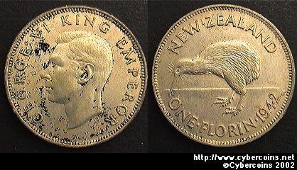 New Zealand, 1942, 1 florin,  AU, KM10.1