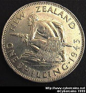New Zealand, 1943, UNC, KM9 - 1 shilling - silver .500