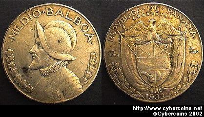 Panama, 1933, XF-, KM12.1 - 1/2 balboa