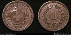 Switzerland, 1895B,  1 rappen, XF+, KM3