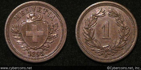 Switzerland, 1895B,  1 rappen, XF+, KM3