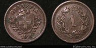 Switzerland, 1911B,  1 rappen, XF, KM3