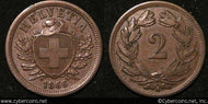 Switzerland, 1866B,  2 rappen, AU choice, KM4