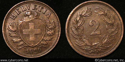Switzerland, 1929B,  2 rappen, AU, KM4