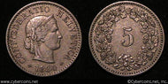 Switzerland, 1884B, 5 rappen,  XF, KM26