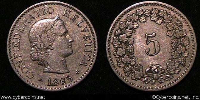 Switzerland, 1885B,  5 rappen, VF, KM26
