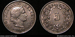 Switzerland, 1900B, 5 rappen,  XF, KM26