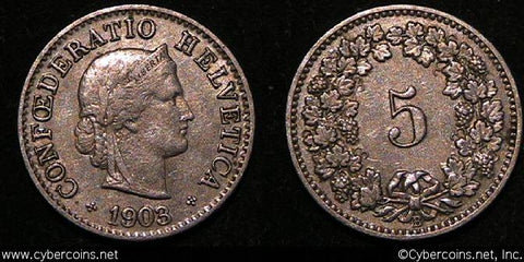Switzerland, 1903B, 5 rappen,  XF, KM26