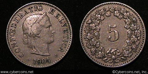 Switzerland, 1904B,  5 rappen, VF, KM26