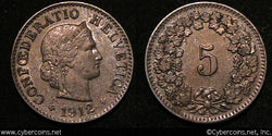 Switzerland, 1912,  5 rappen, AU, KM26