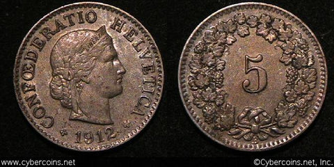 Switzerland, 1912,  5 rappen, AU, KM26