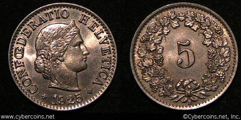 Switzerland, 1925B,  5 rappen, BU, KM26