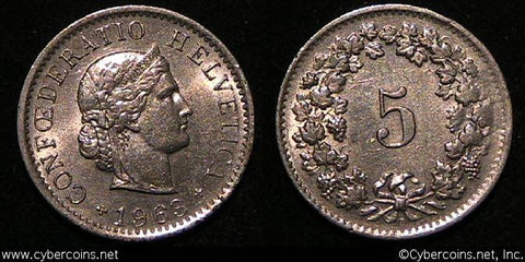 Switzerland, 1963B,  5 rappen, AU, KM26