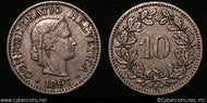 Switzerland, 1897B, 10 rappen,  XF, KM27