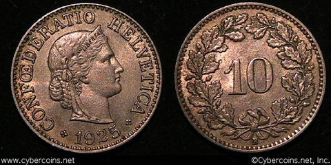 Switzerland, 1925B,  10 rappen,  AU, KM27