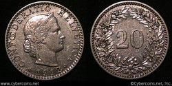 Switzerland, 1912B,   20 rappen, XF, KM29
