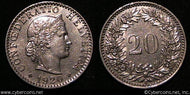 Switzerland, 1920B,   20 rappen, AU, KM29