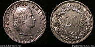 Switzerland, 1925B,  20 rappen,  XF/AU, KM29