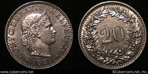 Switzerland, 1931B,  20 rappen,  AU, KM29