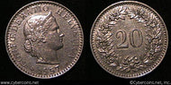 Switzerland, 1957B,  20 rappen,  AU, KM29a