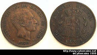 Spain, 1879OM,  10 centimos, XF cleaned, KM675