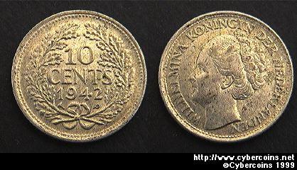 Surinam, 1942P,  10 cent, AU, KM9