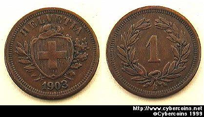 Switzerland, 1903B,  1 rappen, XF, KM3