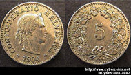 Switzerland, 1904B, 5 rappen,  XF, KM26